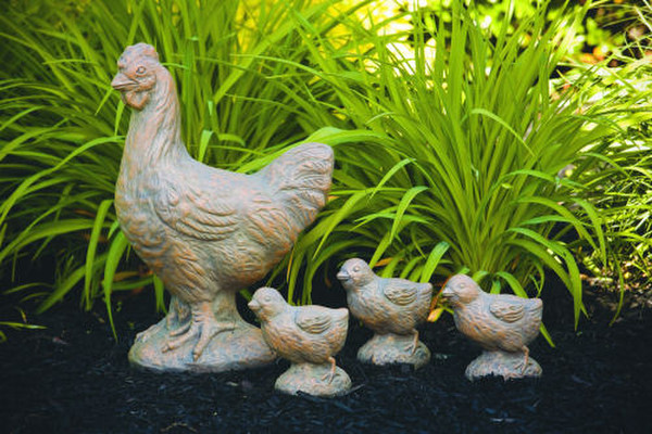 Hen with Three Garden Chicks Garden Cement Statues